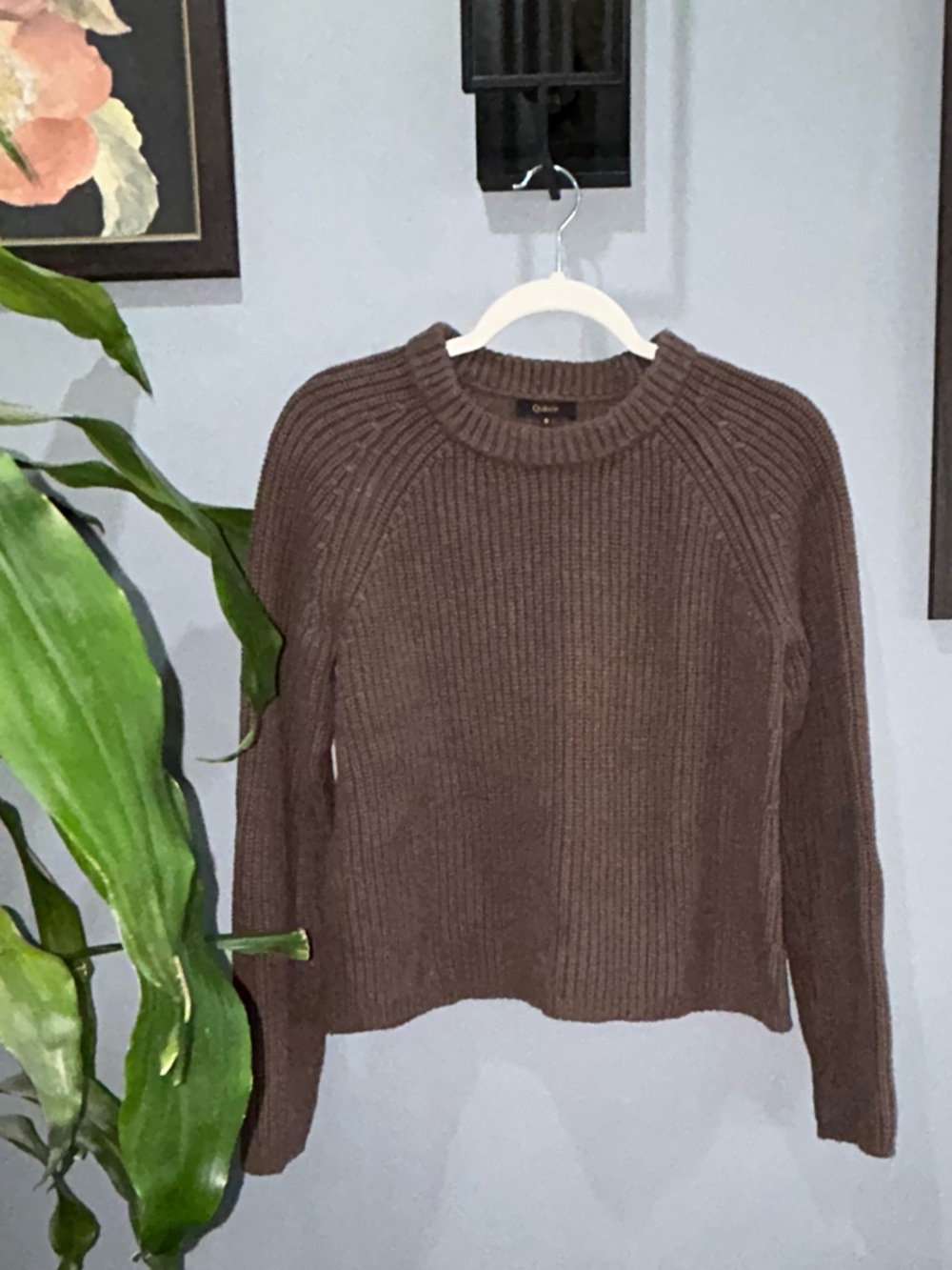 Quince Chocolate Ribbed Crewneck Sweater sz Small